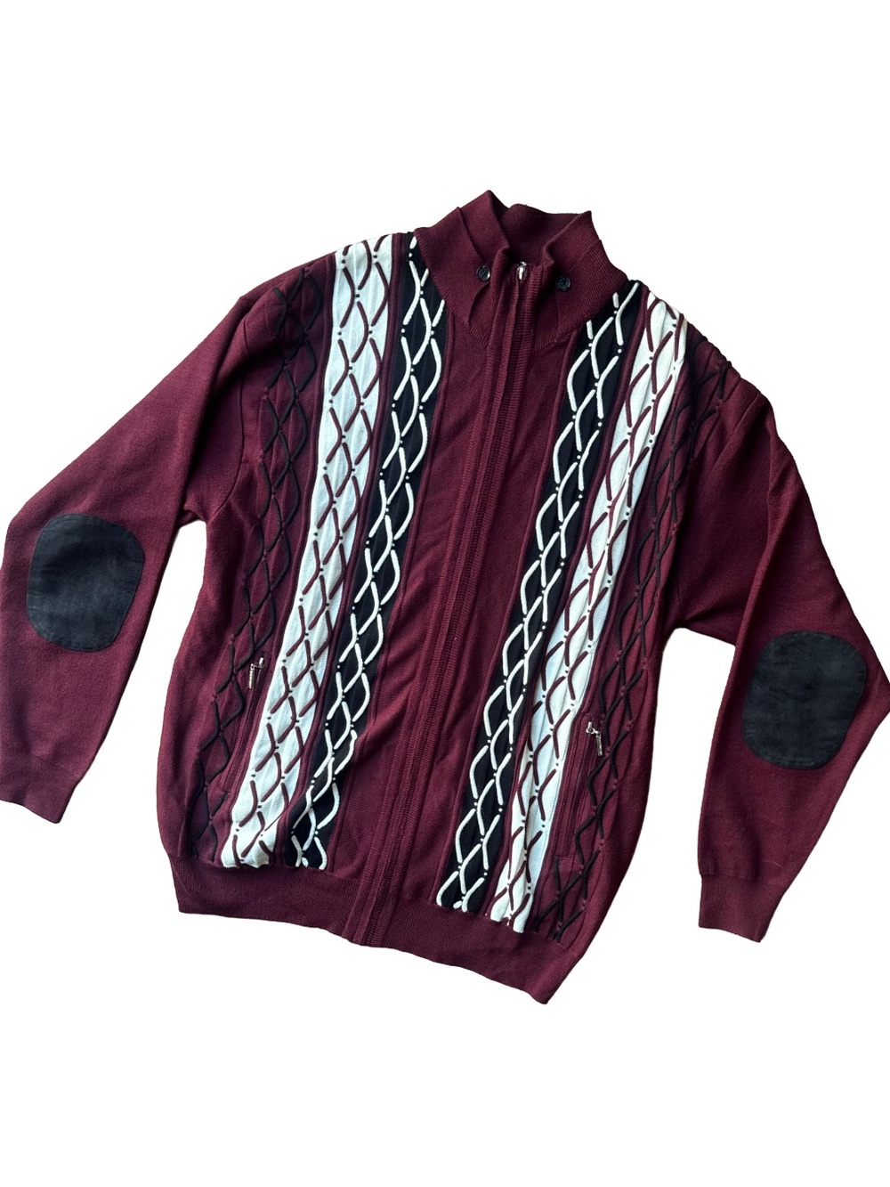 Men's Burgundy Coogie Style Y2K Zip-Front Sweater from SilverSilk